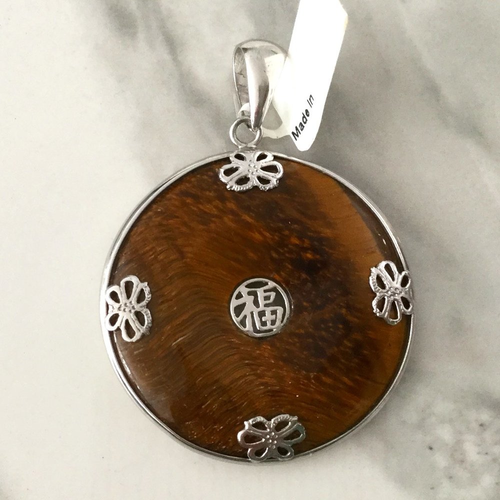 Tigers Eye Pendant Chakra 925 Silver NEW